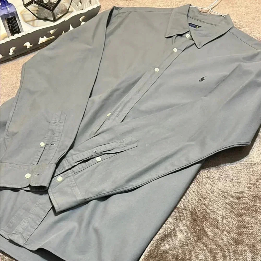 Ralph Lauren Men's Grey Button Down Shirt - Size XL